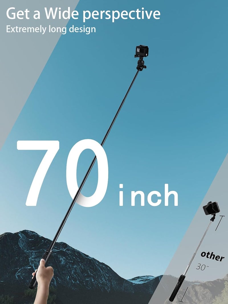 Jishane 70" Tripod for Camera and iPhone, Extendable Selfie Stick Gopro Tripod with Action Camera Adapter, Compatible with GoPro Hero 13/12/11/10 DJI OSMO Pocket 3 Insta360 - Image 5